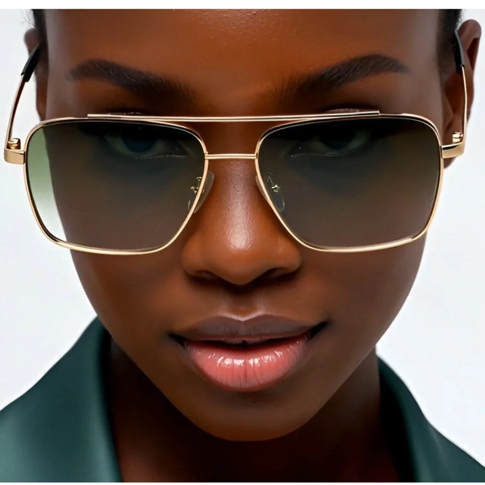 Women Oversized Square Sunglasses Gold Frame Gradient Lenses Fashion Eyewear New
